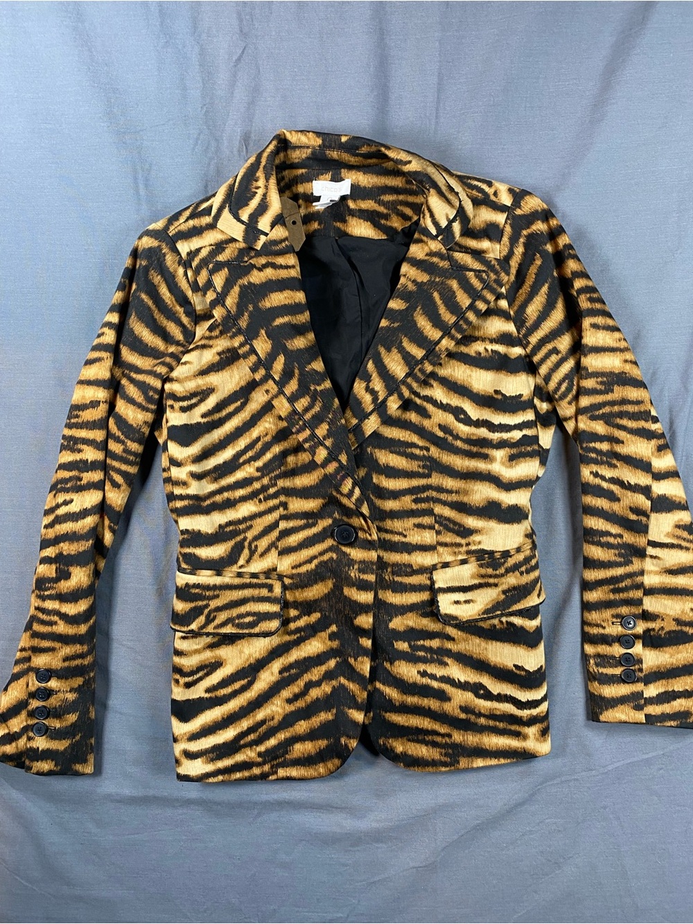 Vintage Chico's Black and Gold Tiger-Print Jacket size 0